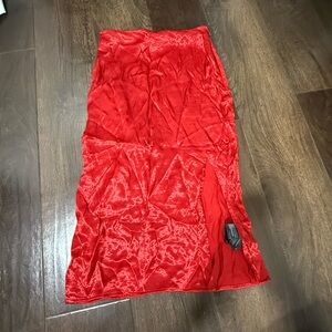 Red Midi Silk Skirt